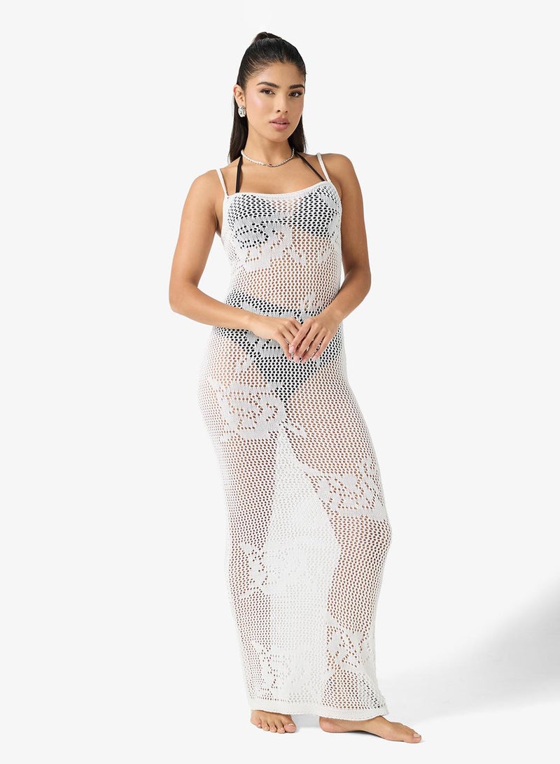 جينجر فستان شاطئ كروشيه شفاف بحمالات - Image 1